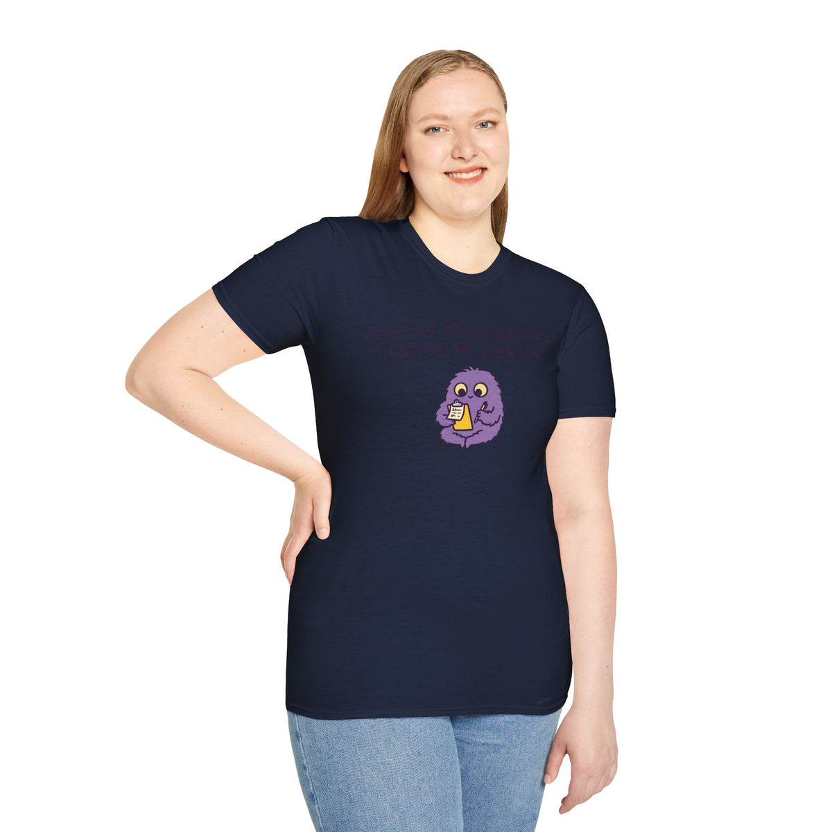 Sleep Paralysis Demon T‑Shirt — Funny Cute Purple Monster with HR Complaint