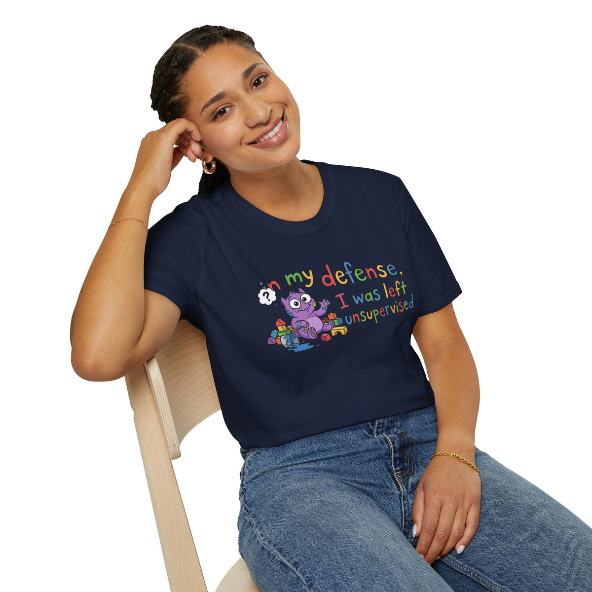 T‑Shirt — “In My Defense, I Was Left Unsupervised” Cute Monster Tee