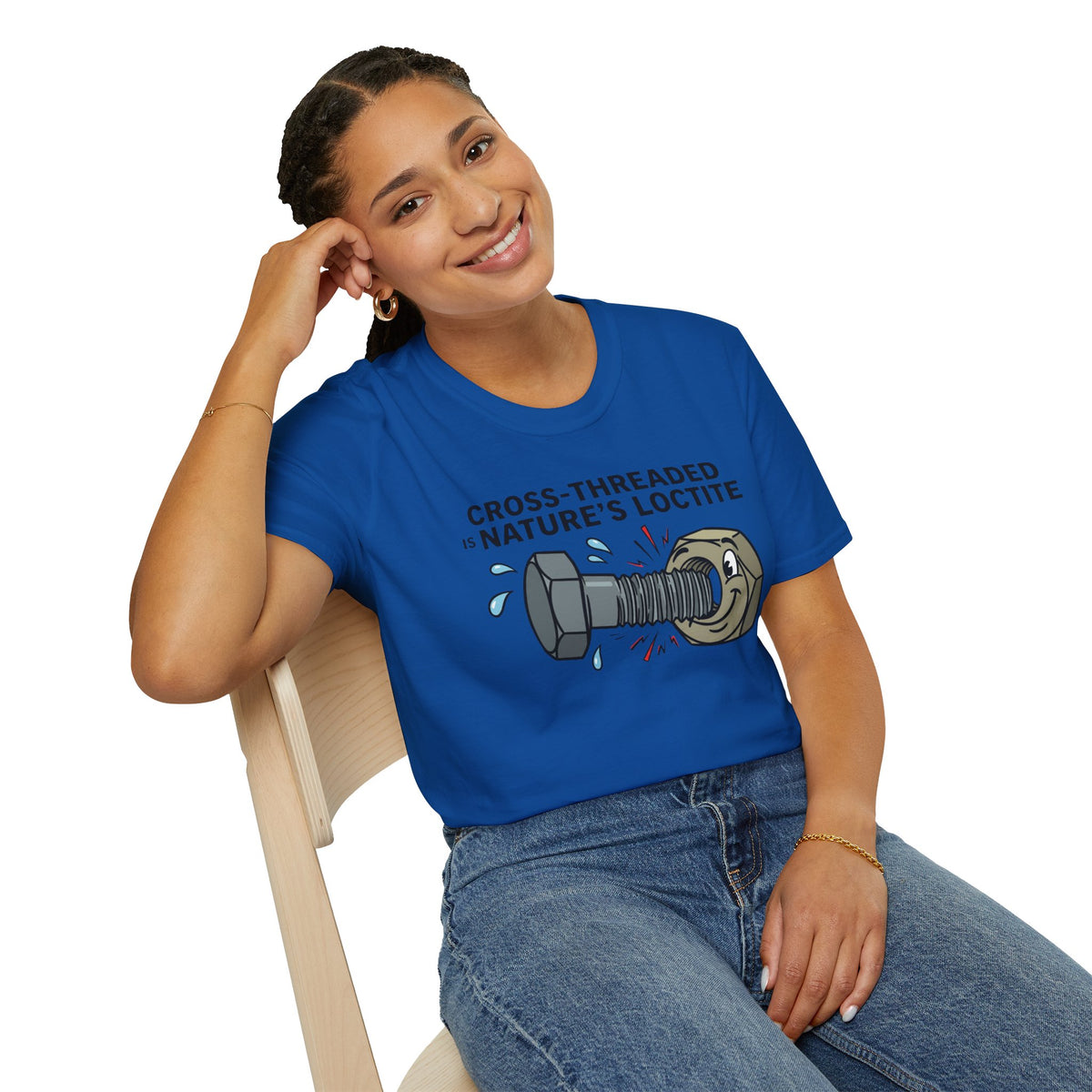 T-Shirt — Cross-Threaded Is Nature’s Loctite Bolt & Nut Funny Mechanical Tee