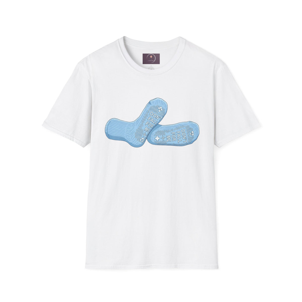 Socks Graphic T‑Shirt — "Don't Fall For Me" Blue Socks Design