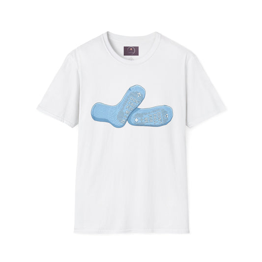 Socks Graphic T‑Shirt — "Don't Fall For Me" Blue Socks Design