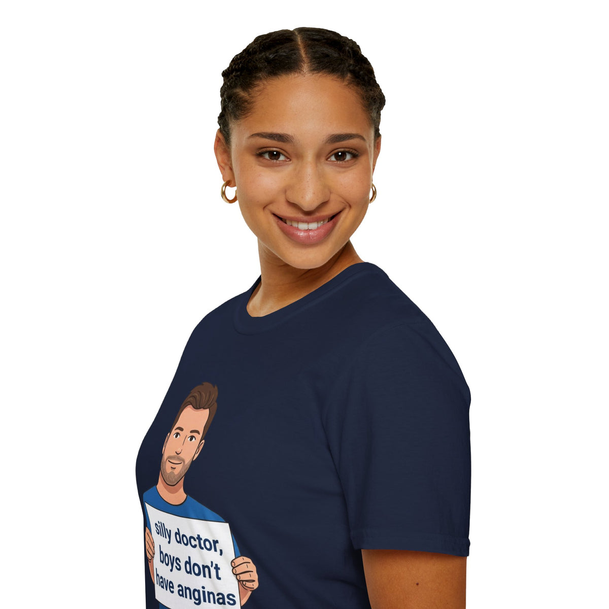 Graphic T-Shirt — 'silly doctor, boys don't have anginas' Cartoon Man Tee