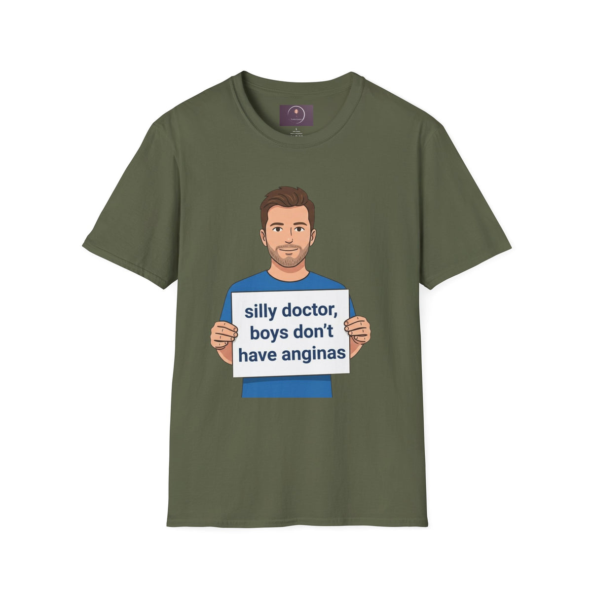 Graphic T-Shirt — 'silly doctor, boys don't have anginas' Cartoon Man Tee