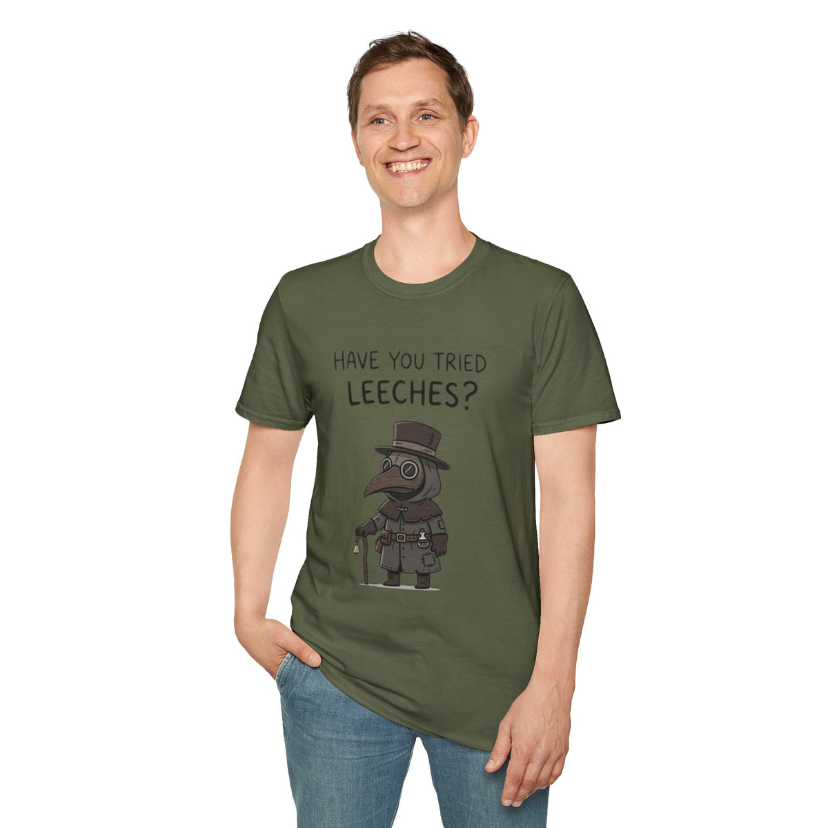 Plague Doctor T-Shirt — “Have You Tried Leeches?” Vintage Medical Humor Tee