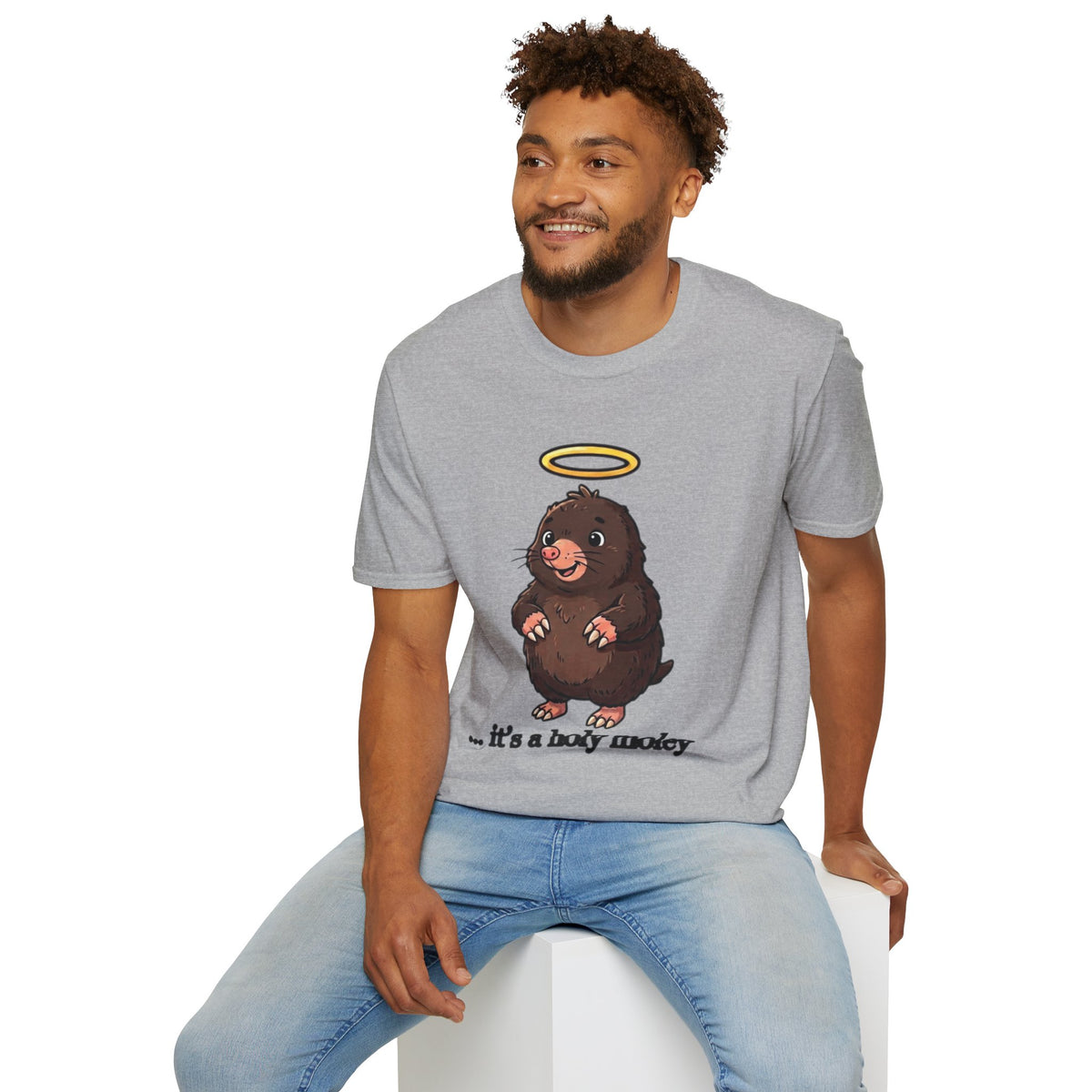 Angel Mole T‑Shirt — Cute Halo Mole Design, "...it's a holy moley" Graphic Tee