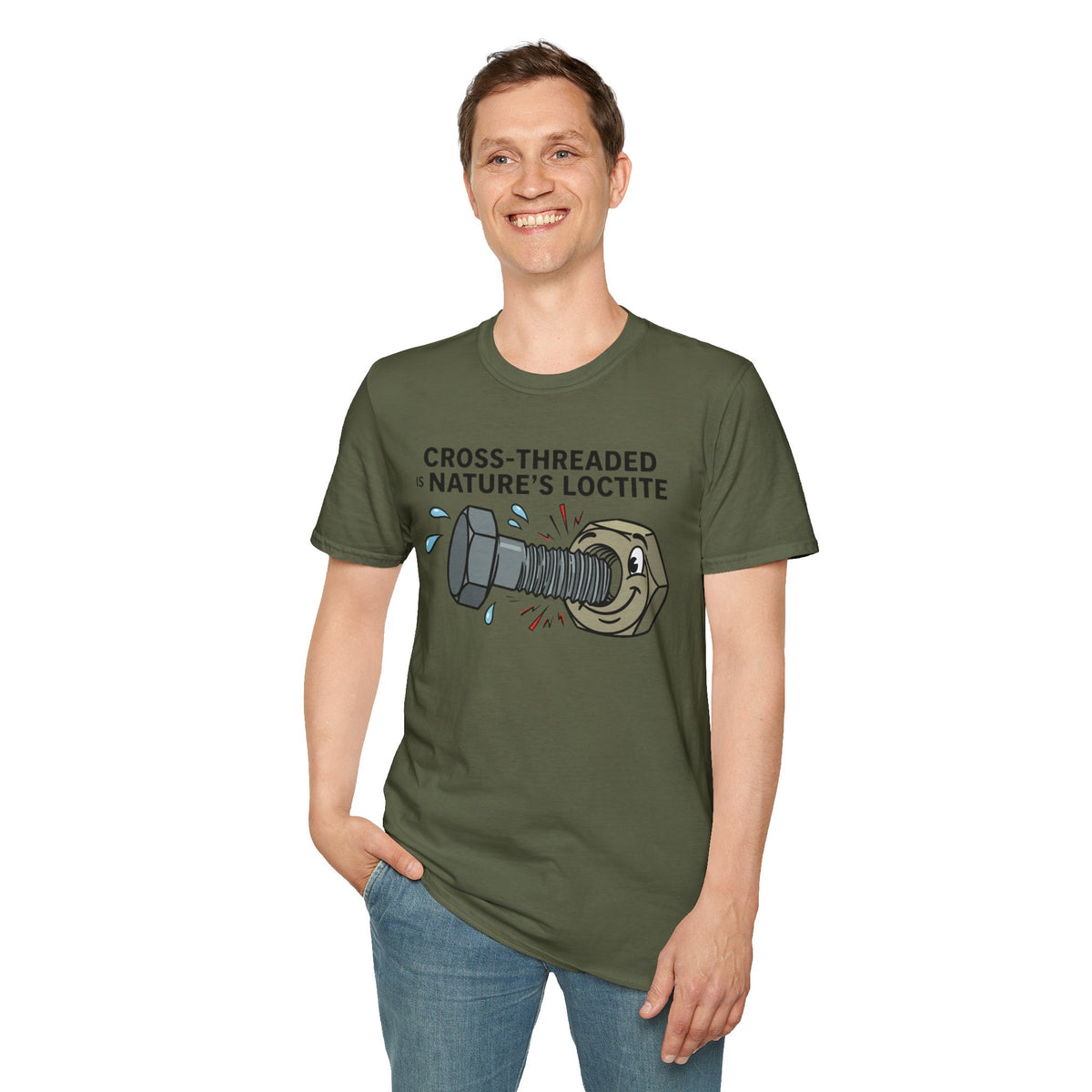 T-Shirt — Cross-Threaded Is Nature’s Loctite Bolt & Nut Funny Mechanical Tee
