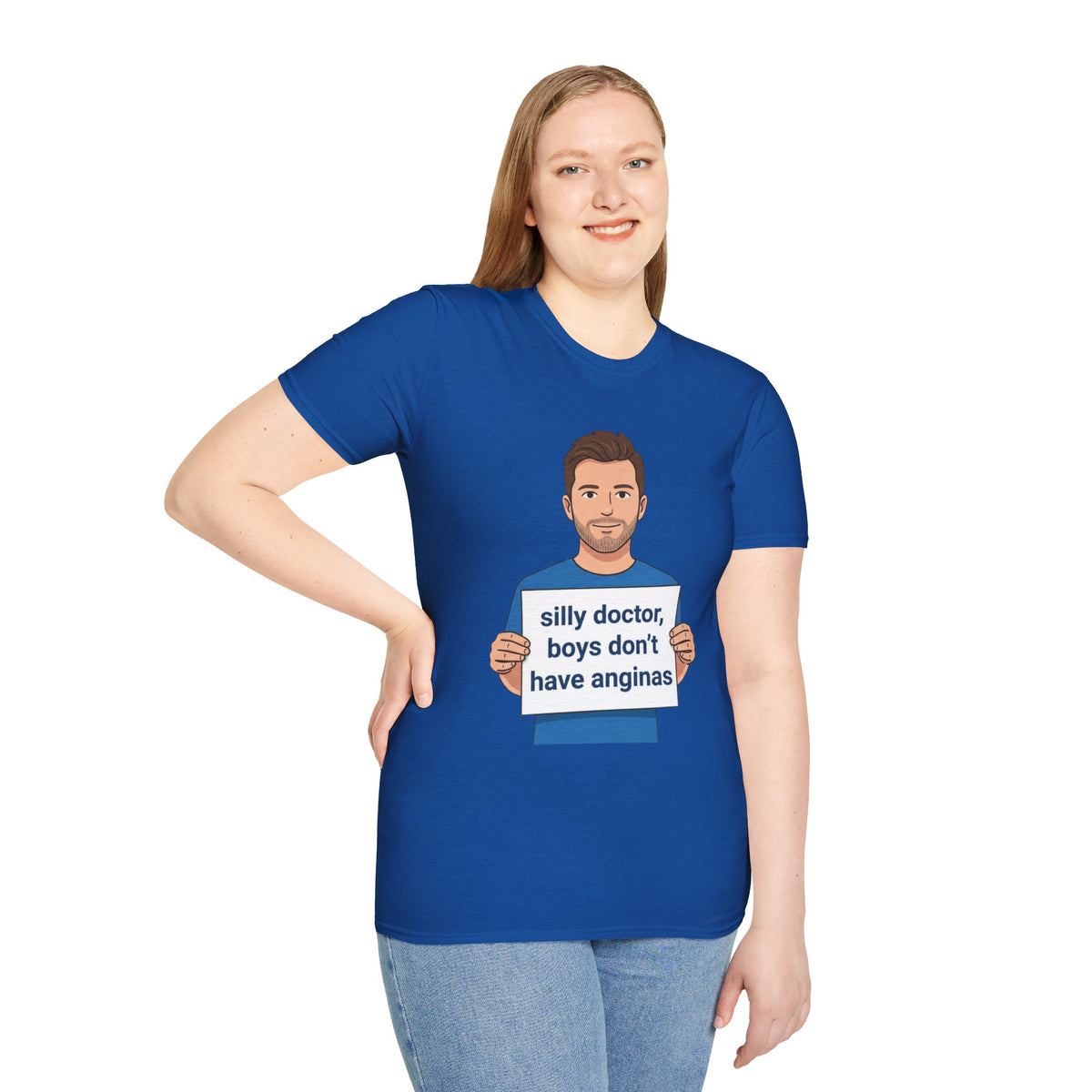 Graphic T-Shirt — 'silly doctor, boys don't have anginas' Cartoon Man Tee