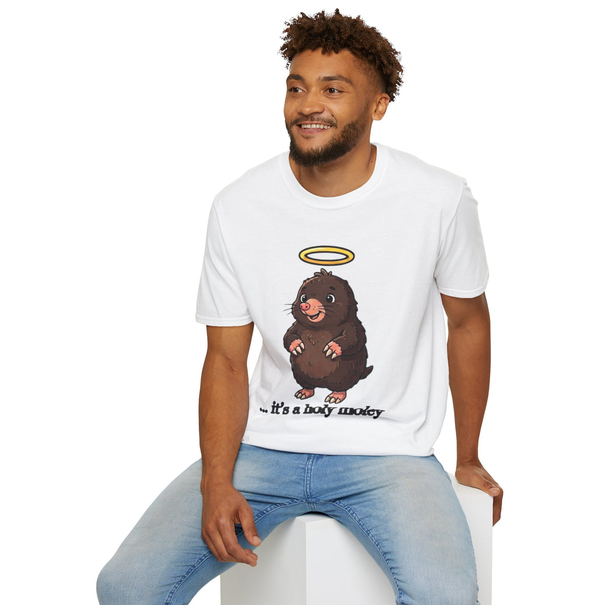 Angel Mole T‑Shirt — Cute Halo Mole Design, "...it's a holy moley" Graphic Tee