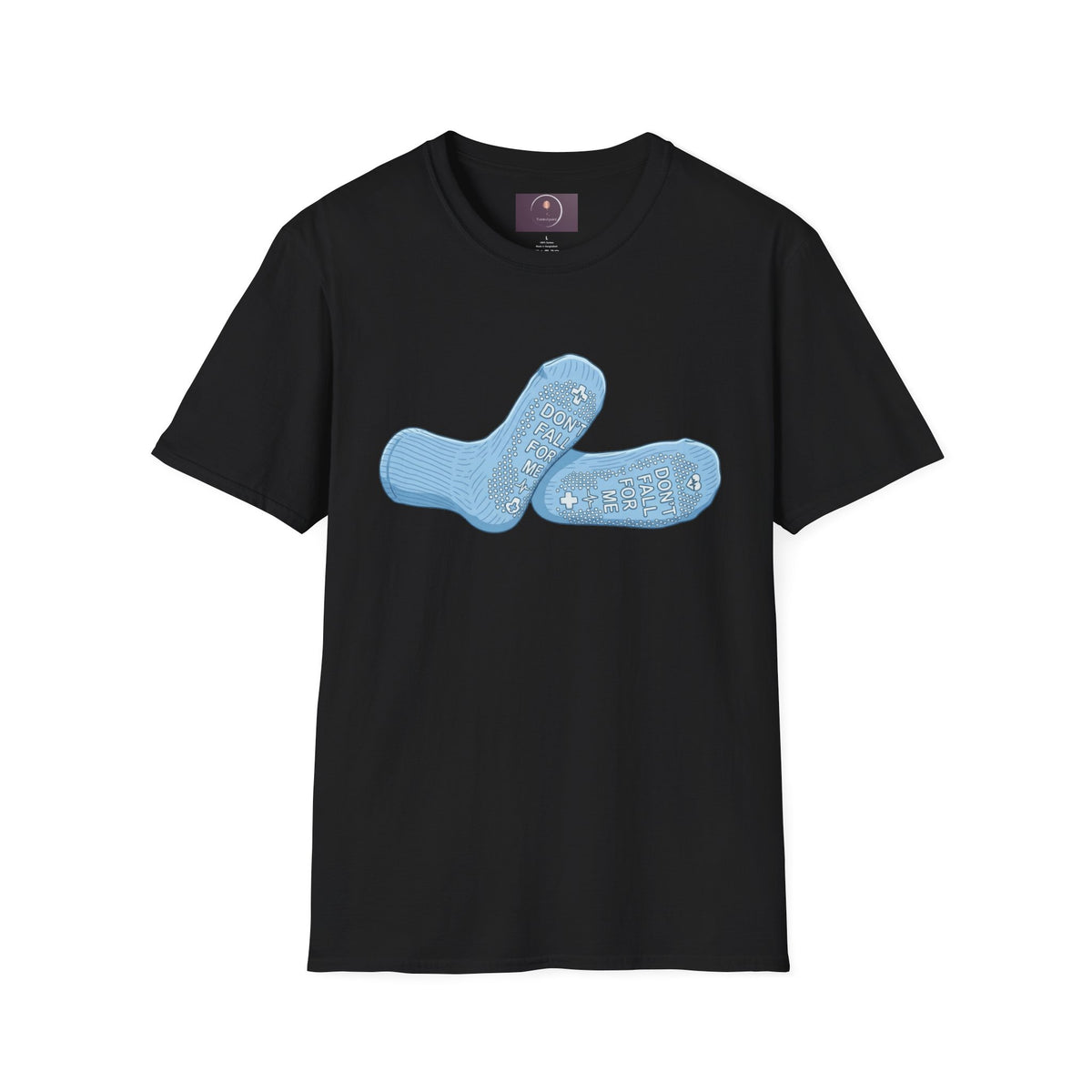 Socks Graphic T‑Shirt — "Don't Fall For Me" Blue Socks Design